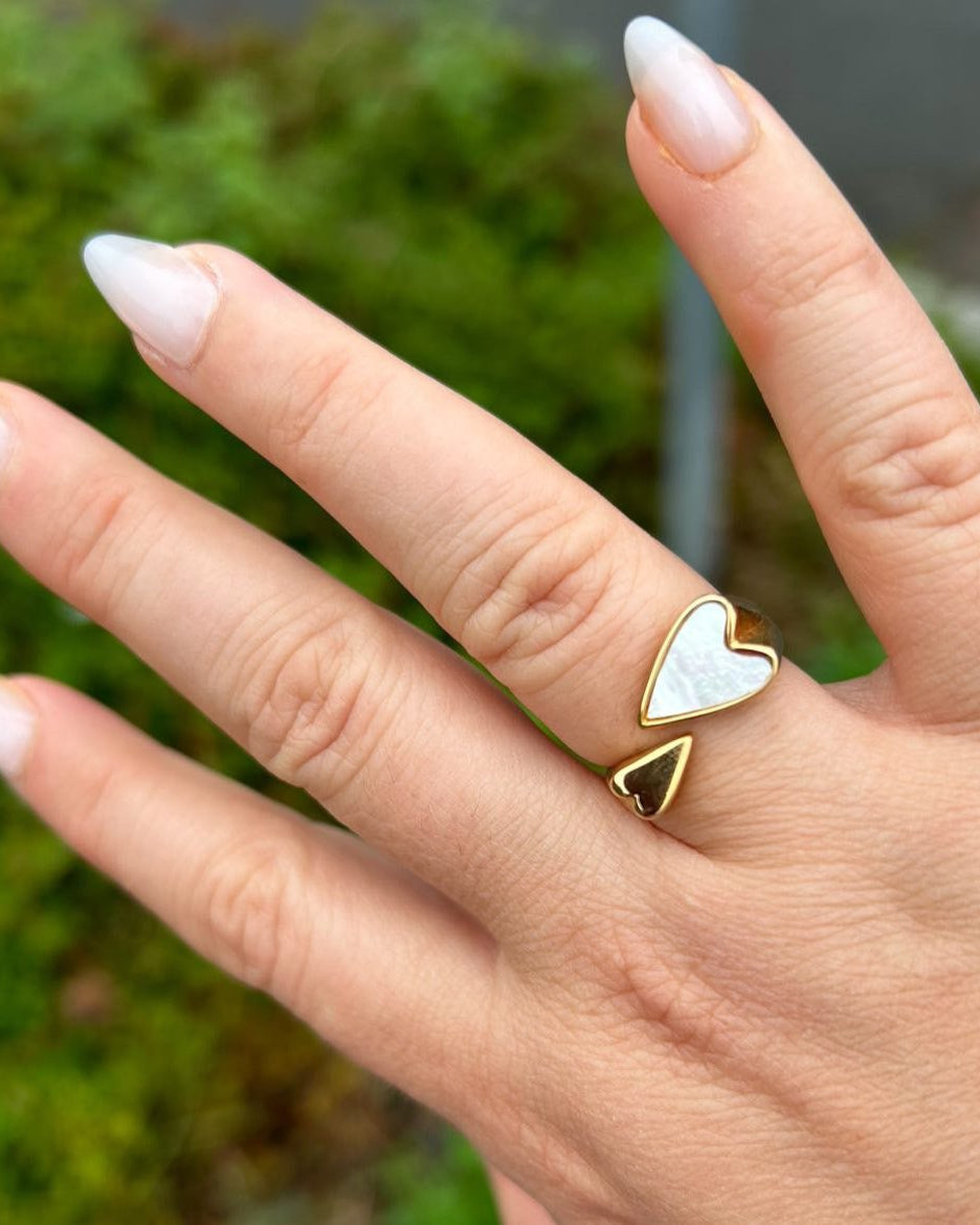 Golden Heart Ring With Pearl