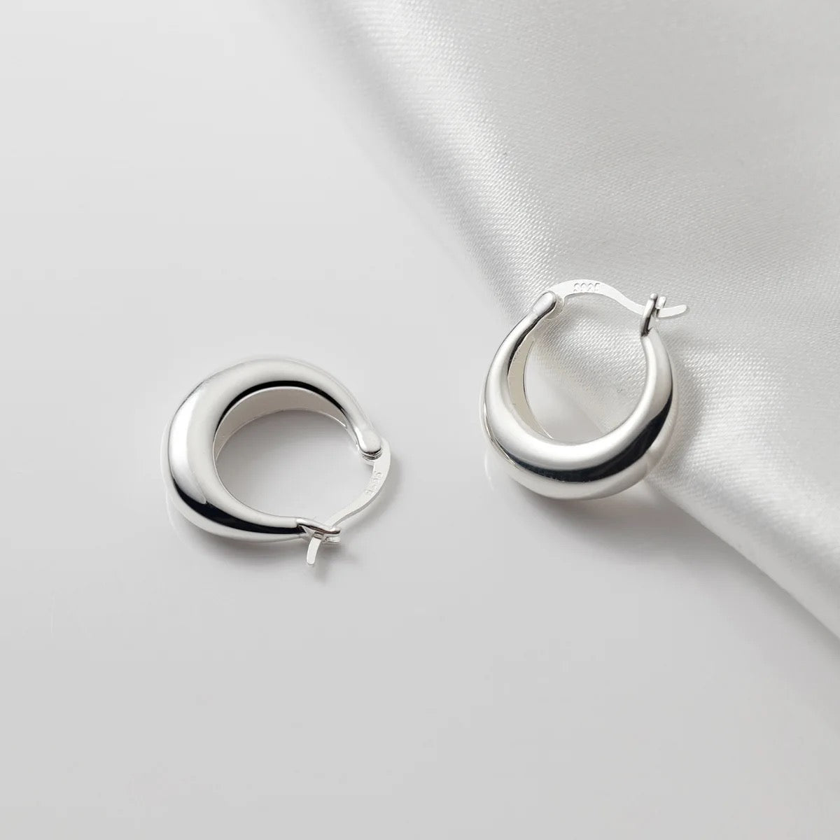 Chunky Hoop Earrings Silver Small