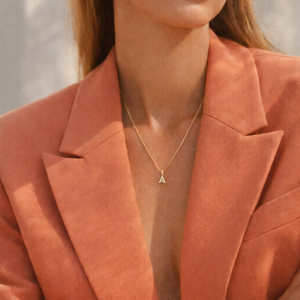 Stone letter necklace gold